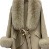 Fox fur collar cashmere cloak coat in Red - Panache Bespoke