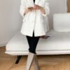 Fashion White Blazers For Women Notched Long Sleeve Patchwork Pocket Single Breasted Loose Blazer For Women - Image 4