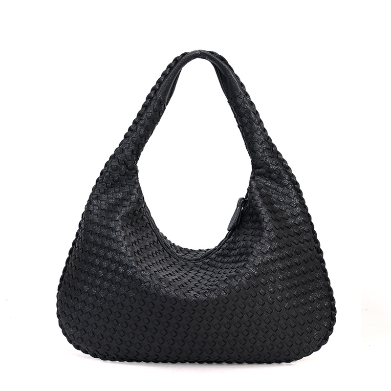 Women Large Leather Hobo Bag Handmade Woven Casual Female Handbag Big Capacity Patchwork Zipper Women Shoulder Bags - Image 6