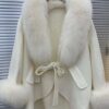 Fox fur collar cashmere cloak coat in Beige - Panache Bespoke