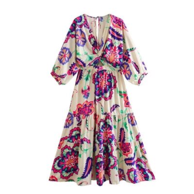 Style Printed Chiffon Dress for Women, Casual Classic Fashion Dress