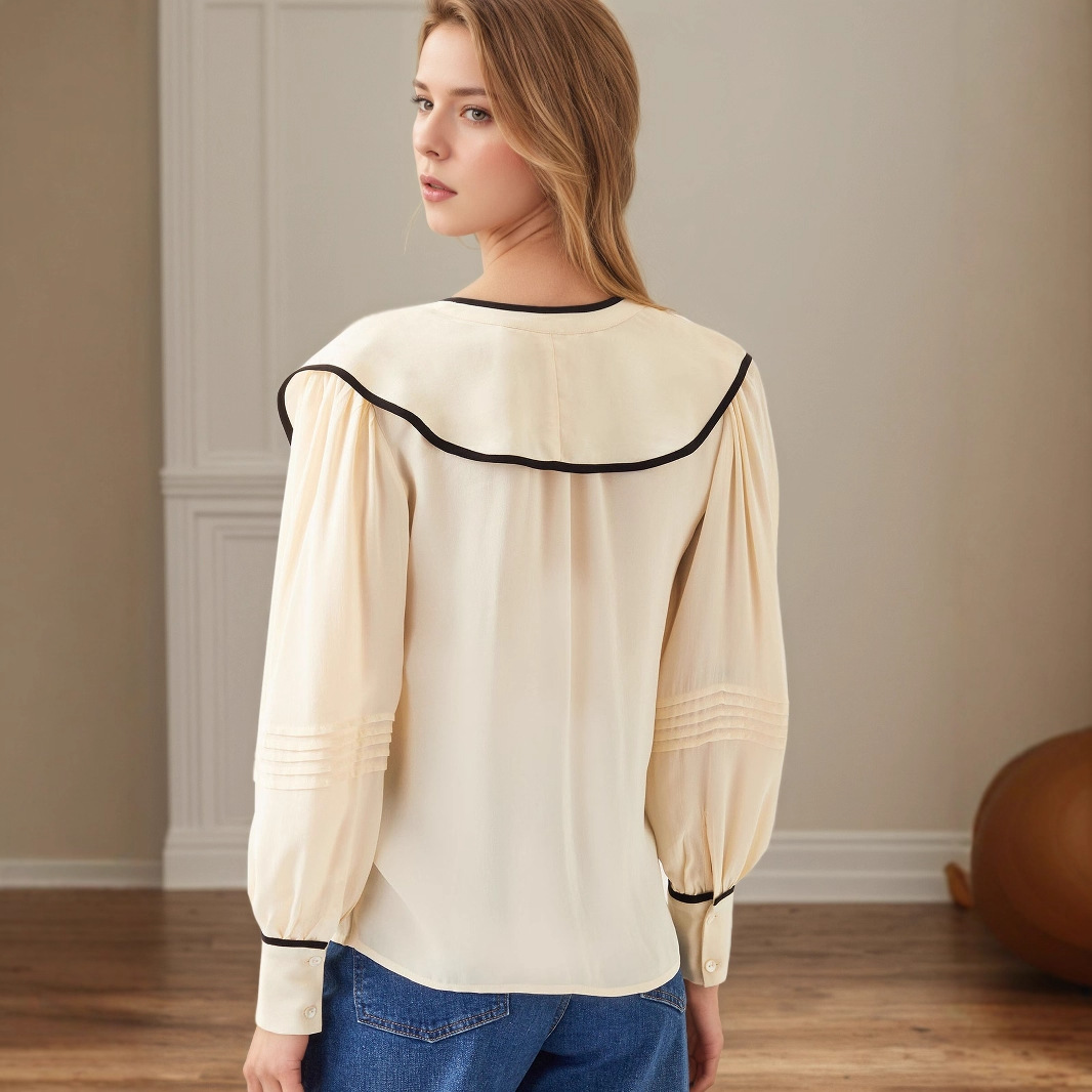 V-neck women's loose contrasting pleated ruffle top - Image 4