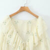 Style Women's New Floral Embroidered Long Sleeve V-Neck Ruffle Waist Cinched Puff Dress - Image 3
