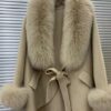 Fox fur collar cashmere cloak coat in Camel - Panache Bespoke
