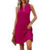 V-neck sleeveless vest dress with pleated A-line skirt for summer