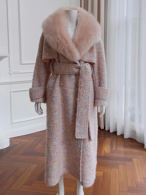 High Quality Slim Overcoat For Women Detachable Fur Collar Long Sleeve Belt Waist Thicken Elegant Coat - Image 7