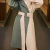 Patchwork Contrast Color Lace-up Wool Coats For Women Vintage Double-side Elegant Overcoat Autumn - Image 8