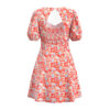 French-style floral print square neck back elastic dress - Image 2