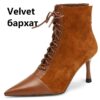 Mature Elegant Women Ankle Boots Pointed Toe Thin High Heels Female Office Genuine Leather Cross-Tied Shoes Woman - Image 37