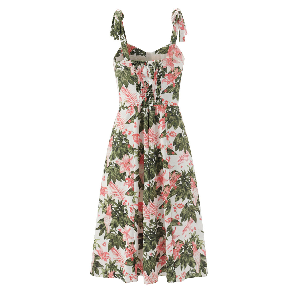 Floral Printed Fitted Belted Bow Strap Dress Women's - Image 2