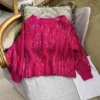HIGH STREET Newest F/W Fashion Designer Sweater Women Slash Neck Glitter Sequined Beaded Pullover Sweater Mini Skirt - Image 4