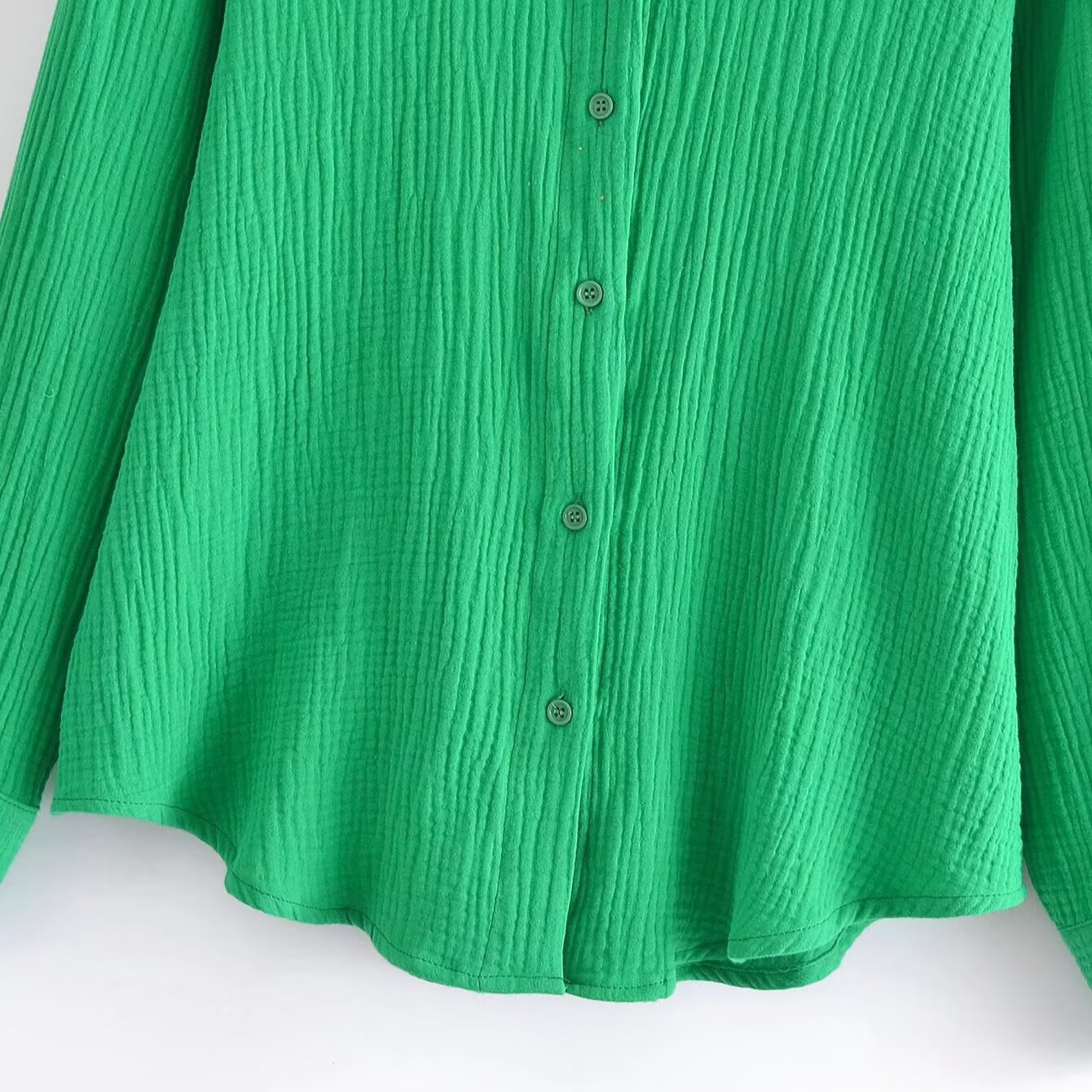 New Women's Fashionable Chic Versatile Cotton Crinkled Turn-Down Collar Long Sleeve Shirt - Image 4