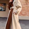 Patchwork Contrast Color Lace-up Wool Coats For Women Vintage Double-side Elegant Overcoat Autumn - Image 3