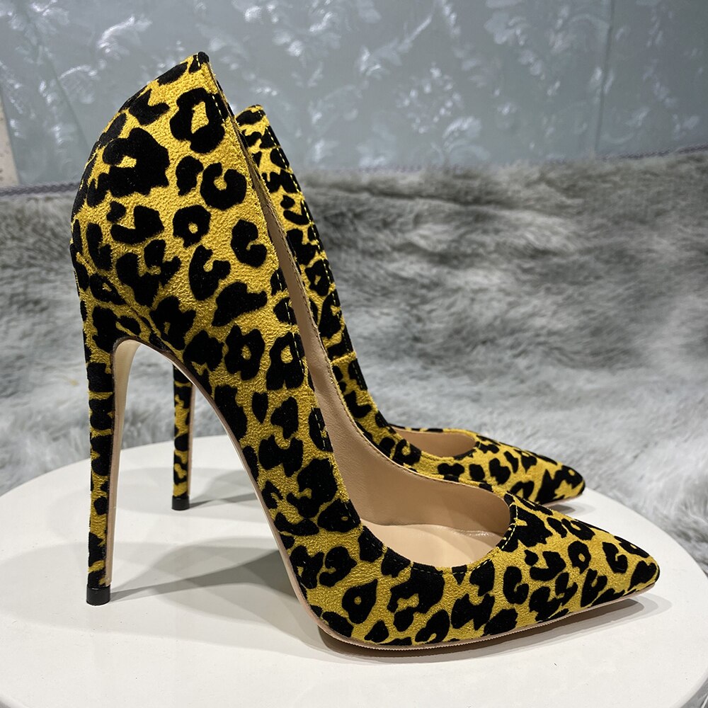 Synthetic Suede Flock Women Leaopard Pointy Toe High Heel Shoes Sexy Celebrity Party Stilettto Pumps 8cm 10cm 12cm - Image 6