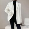 Fashion White Blazers For Women Notched Long Sleeve Patchwork Pocket Single Breasted Loose Blazer For Women - Image 6