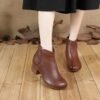Vintage Style Genuine Leather Women Boots Flat Booties Soft Cowhide Women's Shoes - Image 3