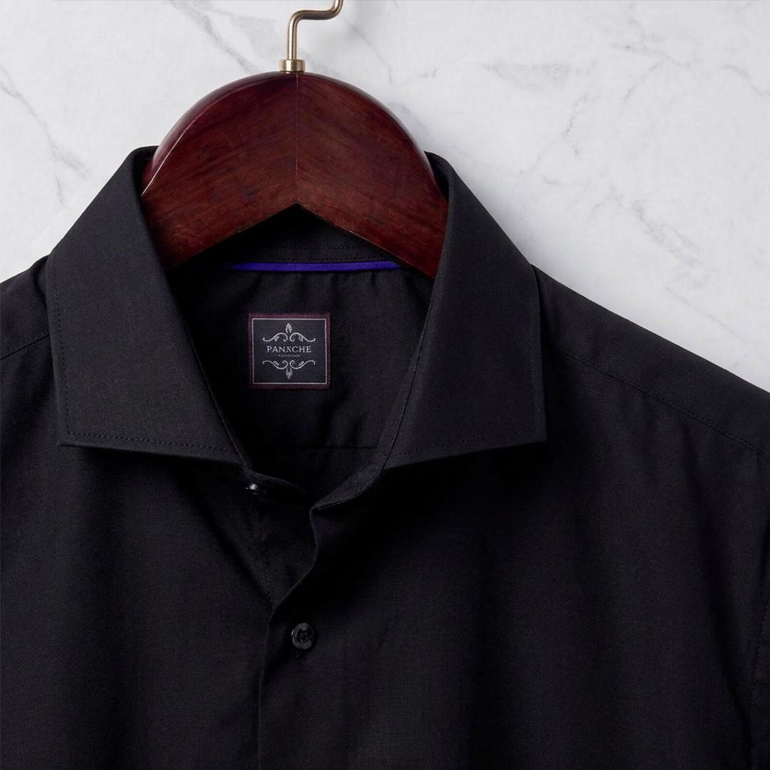 Black Men’s Dress Shirt Cutaway Collar French Cuffs