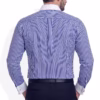 Back view of Blue Shirt White Collar and Cuffs showing box pleated back, blue and white striped Giza cotton fabric, and tailored men’s shirt finish.