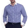 Blue Shirt White Collar and Cuffs with white French square cuff detail, designed for cufflinks, business wear, weddings, and formal occasions.