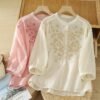Women Linen Shirt with Floral Embroidery