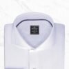 White Dress Shirt Mens by Panache Bespoke, made from luxury white herringbone Giza cotton with a cutaway collar, 3-inch collar wings, French square cuffs, smooth back, French placket front, and no pocket for a clean formal business, wedding, groom, office, and event look.