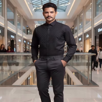 Men's black tuxedo shirt with chevron pintuck front – Panache Bespoke