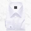 Men’s high collar white dress shirt with French cuffs in 100% Giza cotton poplin by Panache Bespoke