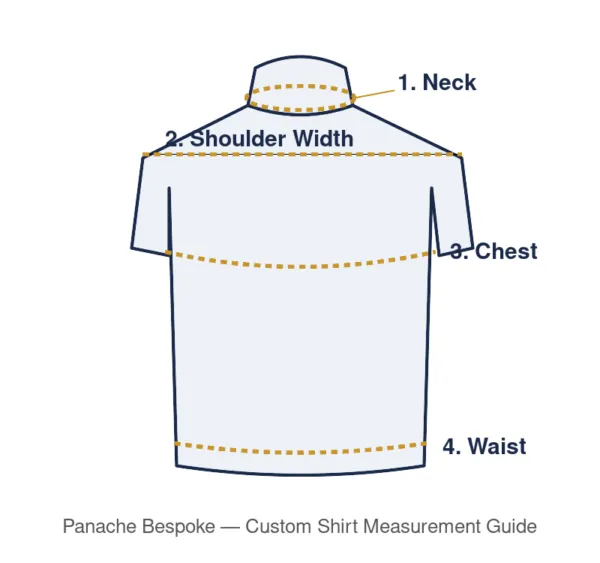 How to measure yourself for a custom dress shirt: neck, shoulder, chest and waist diagram