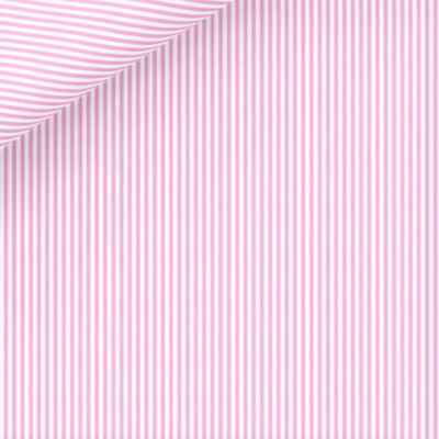 **Alt Text:** Customize dress shirts in pink and white striped 100% luxury Giza cotton, handmade bespoke men’s shirt with a tailored fit, personalized collar, cuffs, monogram, and custom sizing.