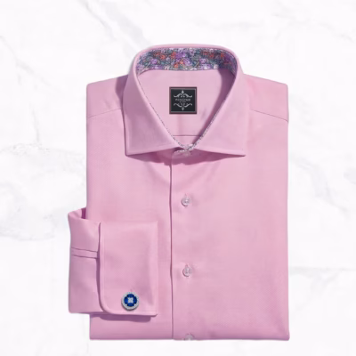 Shop a custom pink dress shirt mens style made from 100% Giza cotton twill with a wide spread collar, French cuffs, and handmade tailoring.